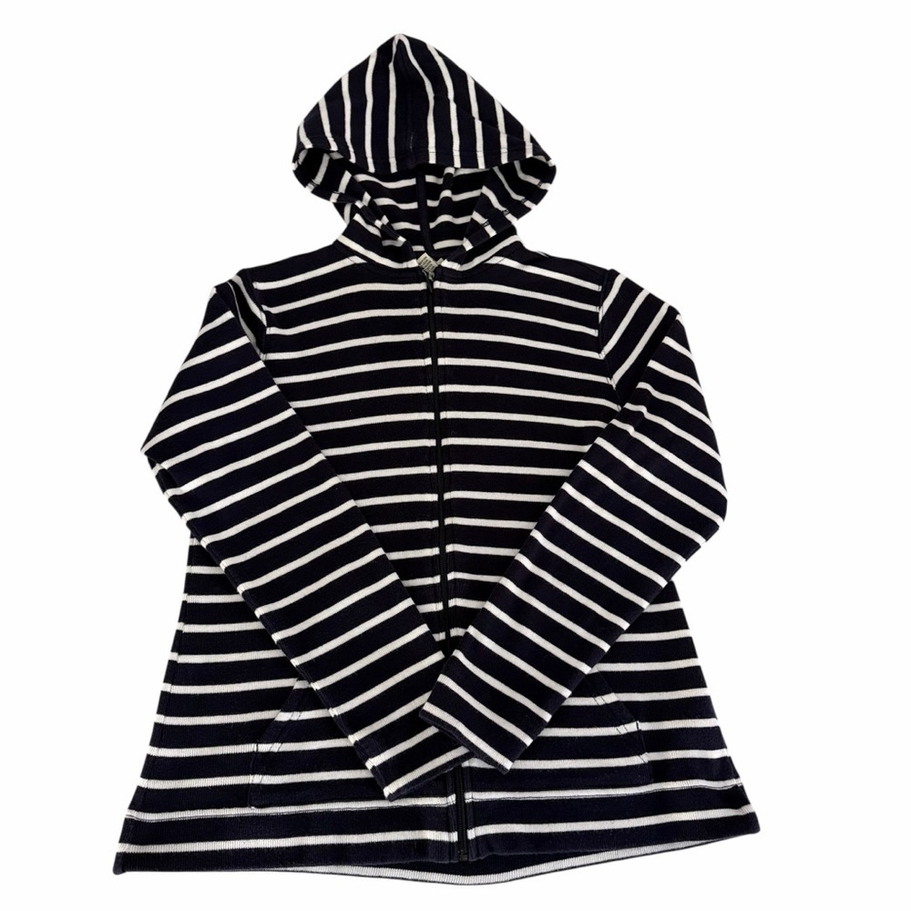 L.L. BEAN navy white (cream) striped zip hoodie cotton small regular